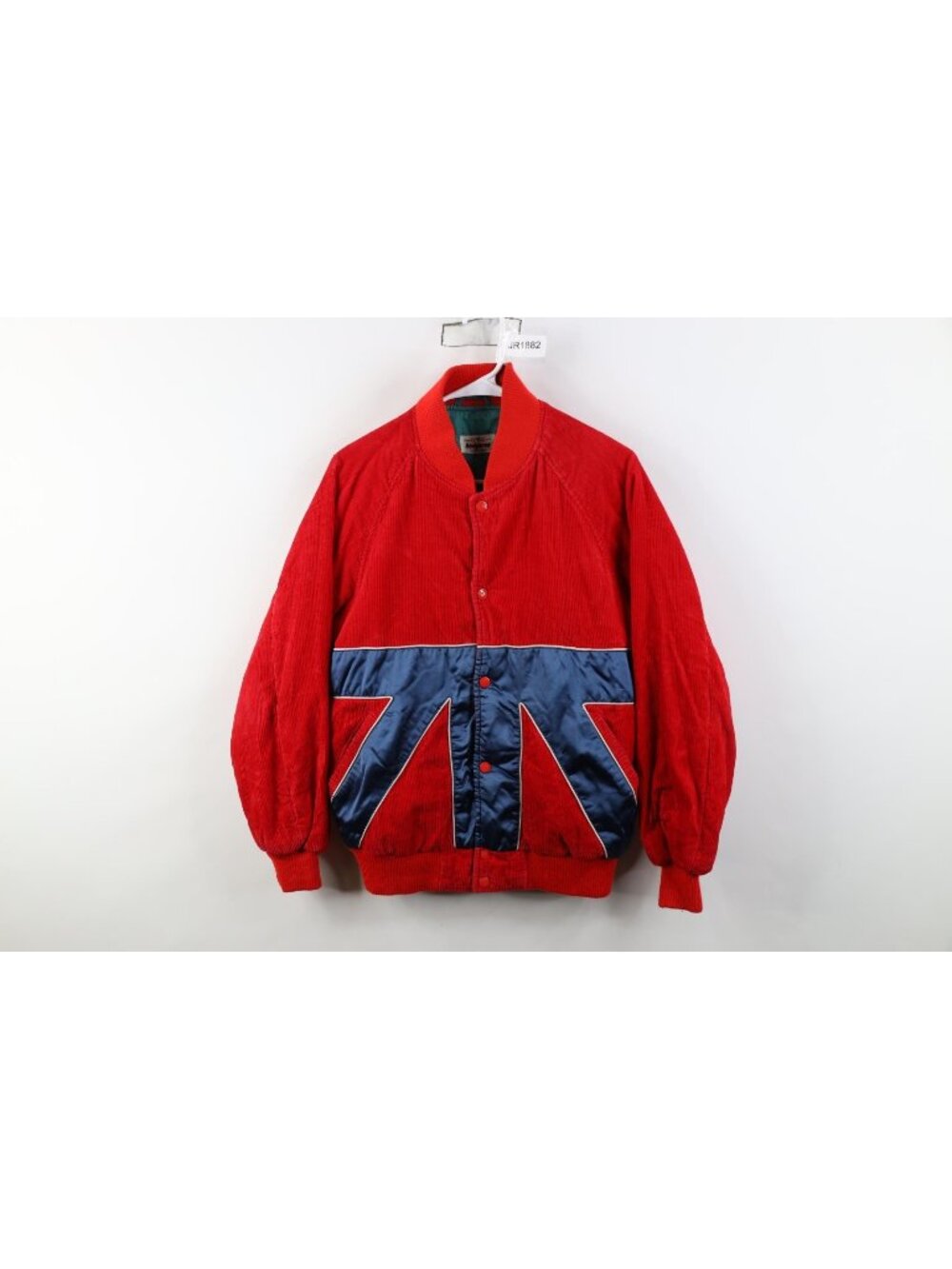 Vintage 70s 80s Streetwear Mens Large Union Jack Corduroy Bomber Jacket Red